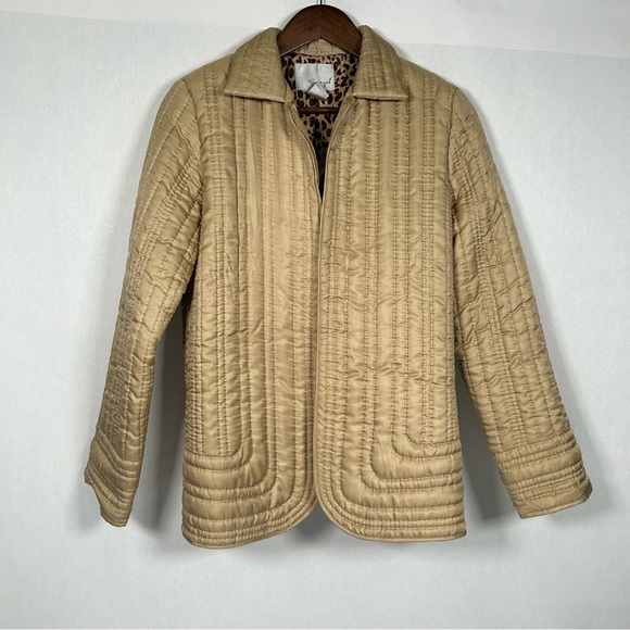 Spiegel Beige Quilted Jacket 100% Silk with Animal Print Lining - Picture 1 of 8